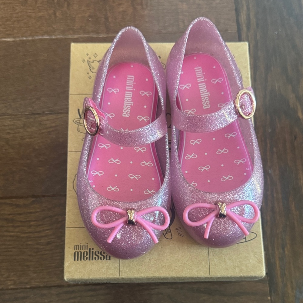 Mini Melissa Sparkling Pink Bow Kids Shoes